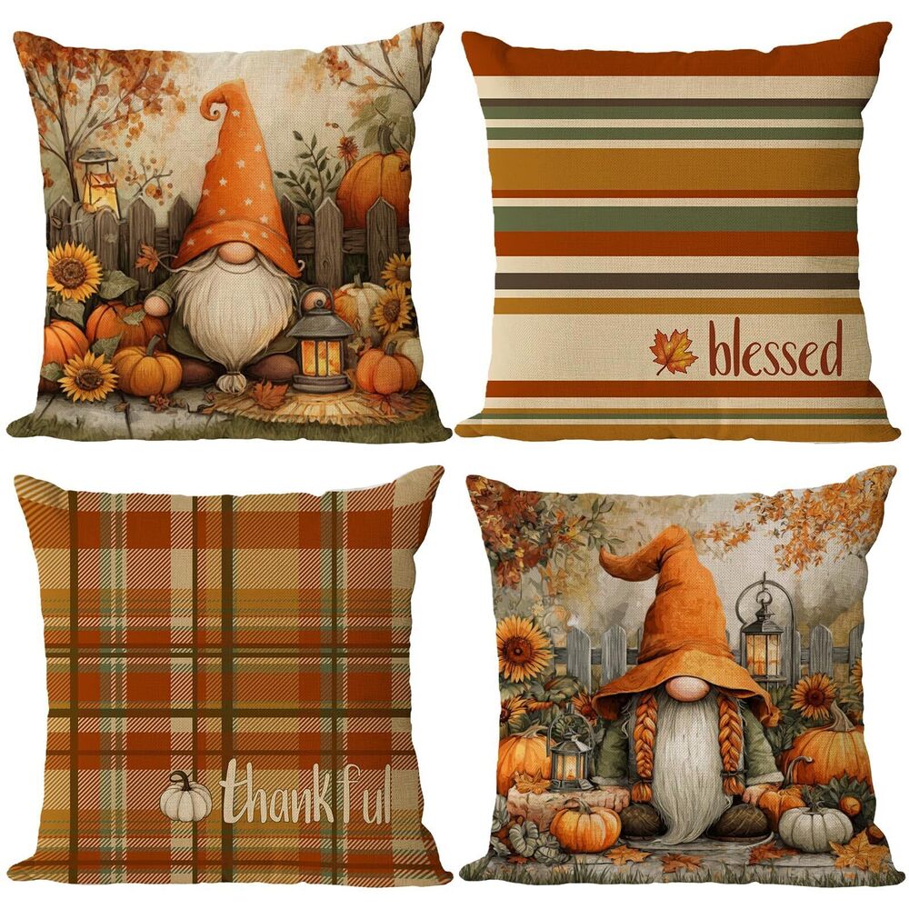 3560 Fall Throw Pillow Covers 14x14 Set of 4 Thanksgiving Pumpkin Pillow